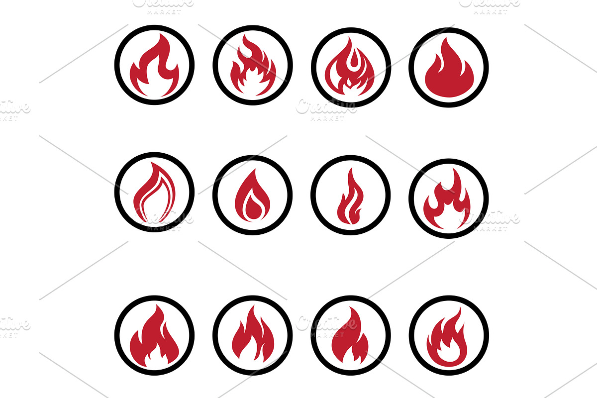 Fire icons set, an Object Illustration by piter.goskov