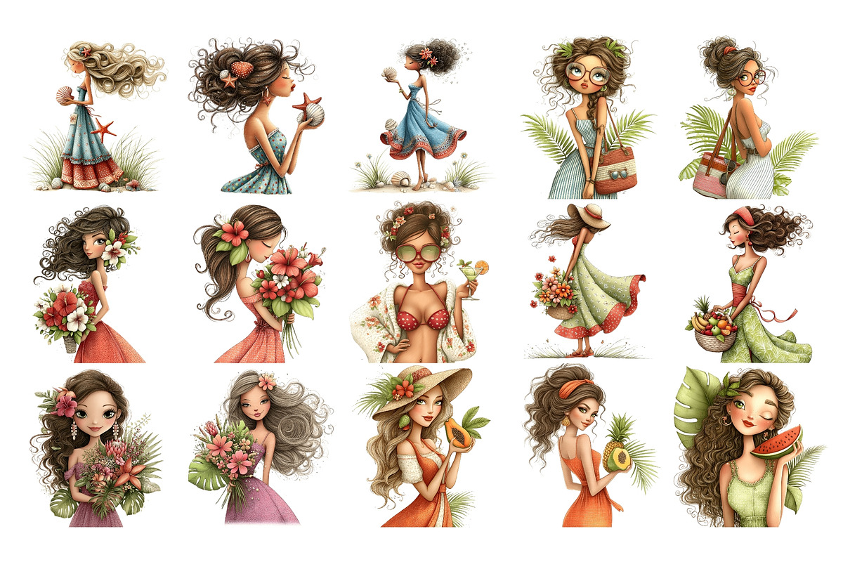 Summer Woman Watercolor Clipart, a Person Illustration by Nicolle's Colorful Art (Photo 2 of 5)