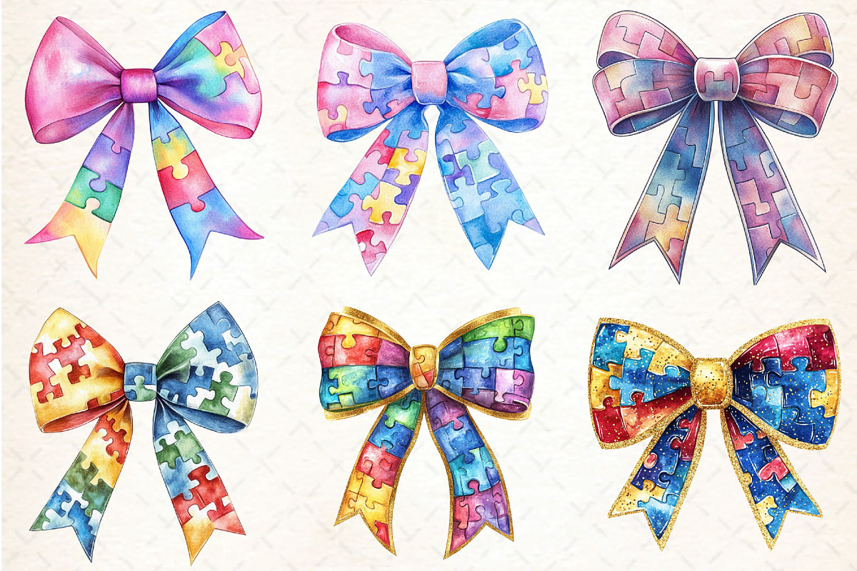 Watercolor Autism Awareness Bow PNG, an Illustration by DreamCafeArt (Photo 2 of 9)