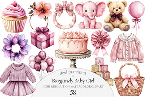 Burgundy Baby Girl Clipart, an Illustration by Design Market