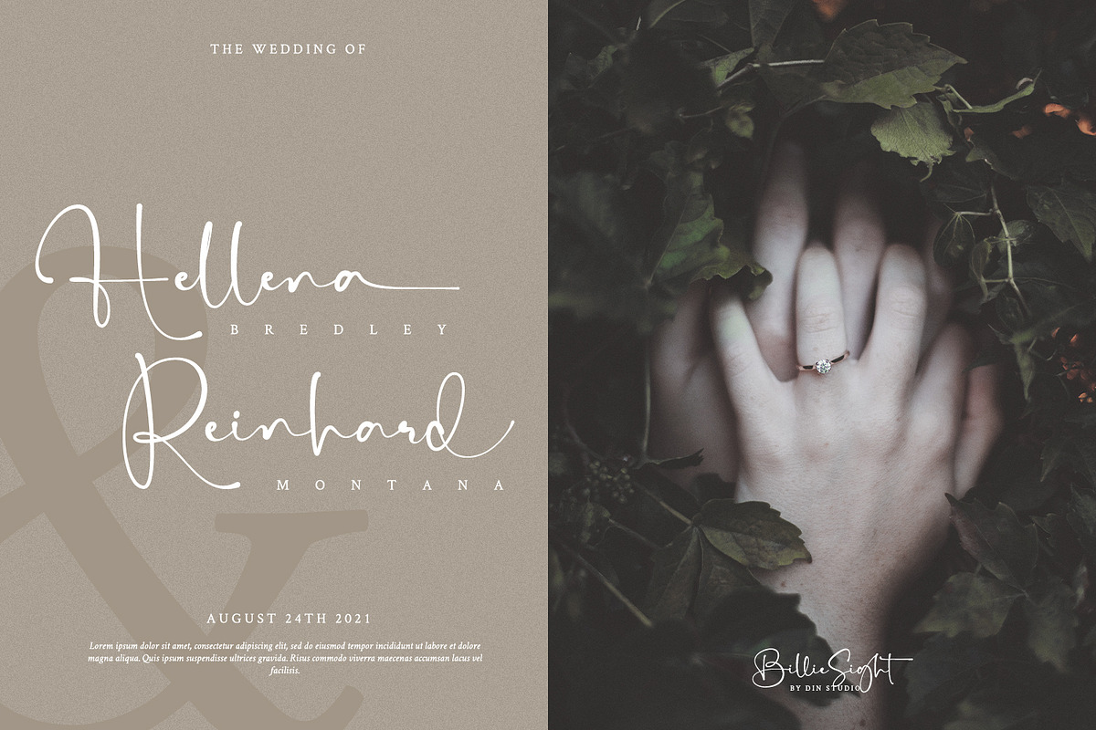 Billie Sight, a Script Font by din-studio.com (Photo 3 of 9)