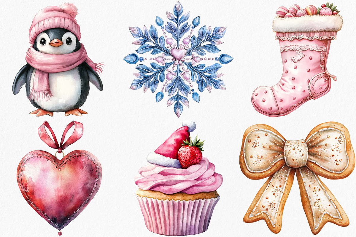 Watercolor Kawaii Coquette Christmas, an Illustration by Canvas Craft (Photo 2 of 7)