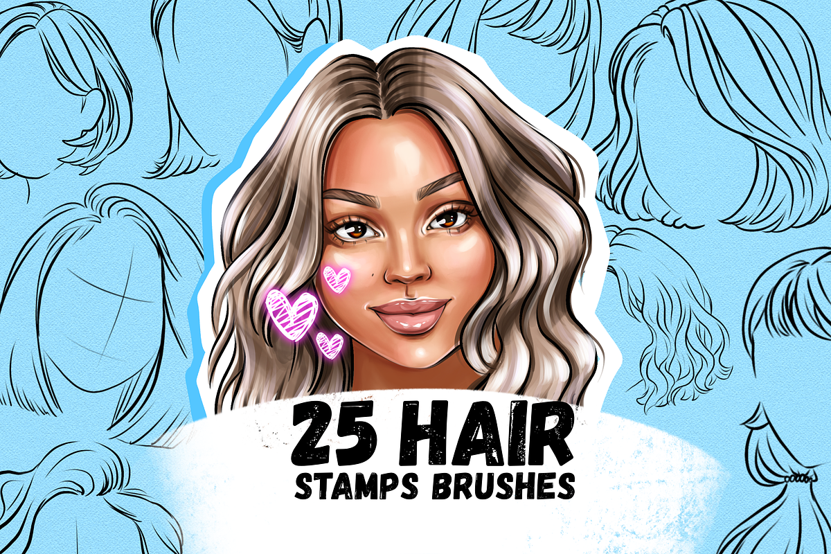 Procreate Hair Stamps Brushes, a Brush Add-On by Procreate Market (Photo 1 of 4)