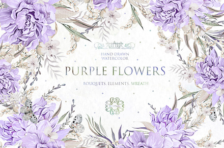 Watercolor Purple Flowers