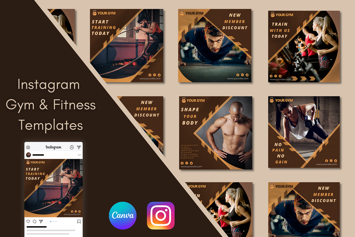 Instagram Gym Motivation Templates, a Social Media Template by Qamso Designs