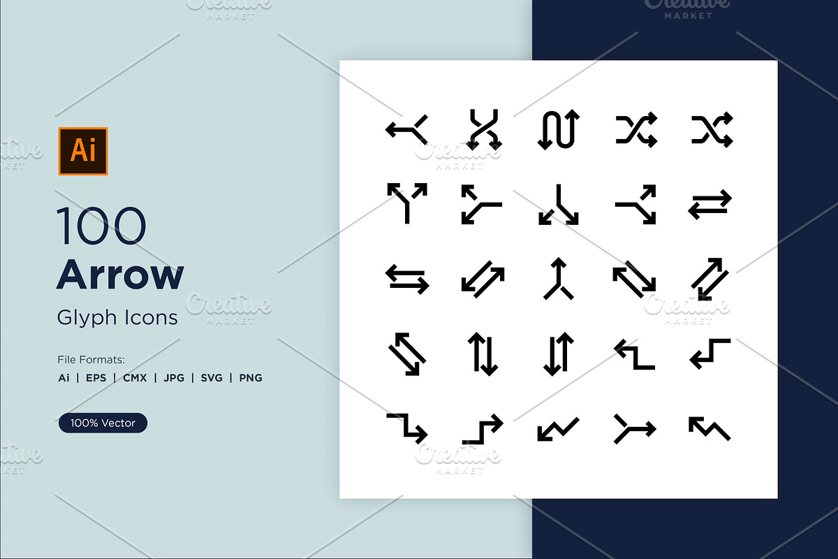 100 Arrow Glyph icon Set, an Outline Icon by shahsoft (Photo 1 of 8)