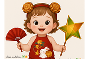 Mid-Autumn Festival Girl Clipart, a Graphic by Bear and Bean Studio (Thumbnail 1 of 5)
