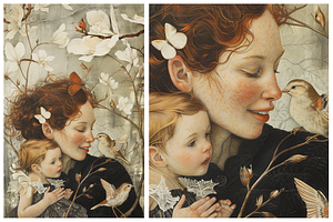 Mother And Child With Birds