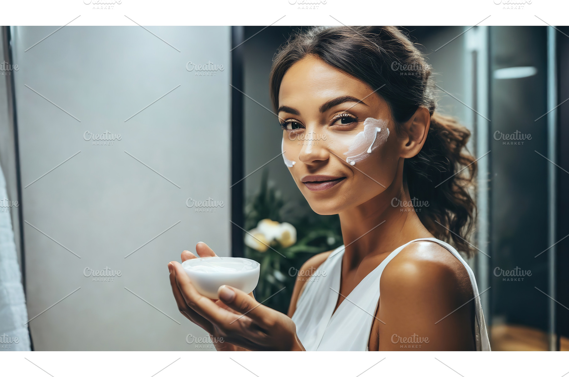 A young woman applies cream to her, a Beauty & Fashion Photo by Igor Tichonow