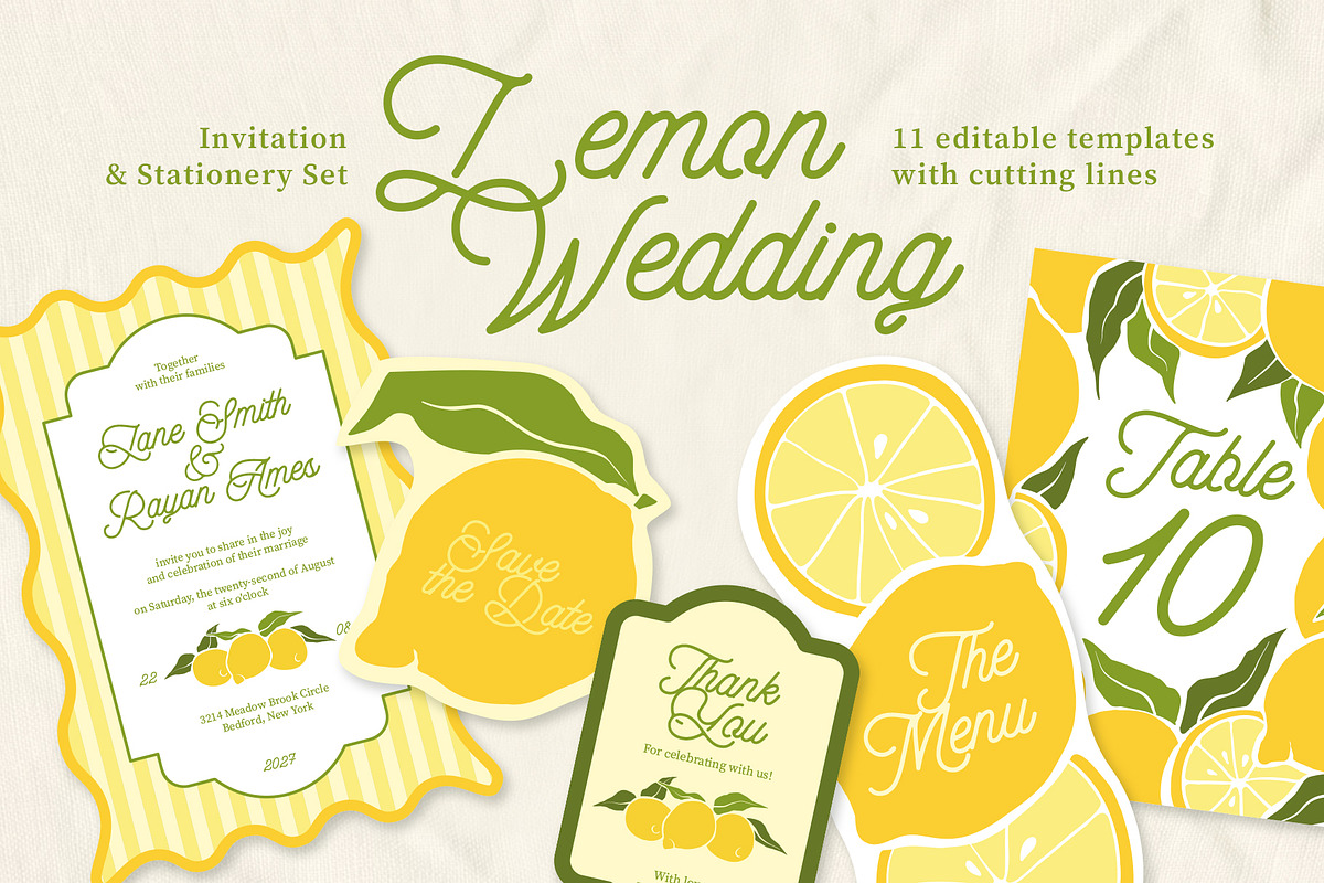 Lemon summer wedding templates set, a Stationery Template by Garden in frame (Photo 1 of 10)