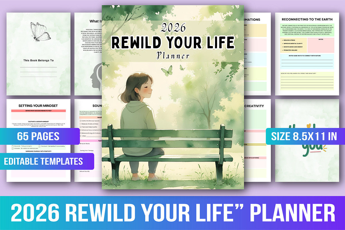 2026 Rewild Your Life Planner, a Stationery Template by Designmela01 (Photo 1 of 6)