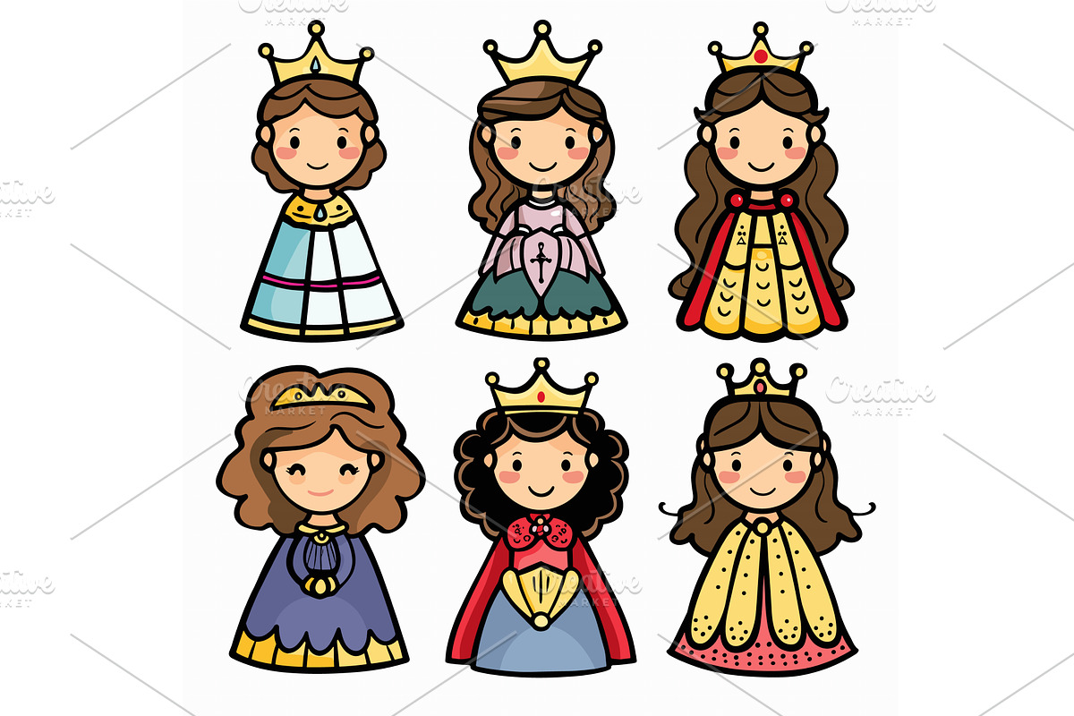 Six cartoon princess characters, a Person Illustration by ...