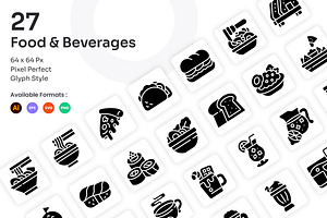 Food & Beverages Icons Set - Glyph, a Solid Icon by Kmg Design