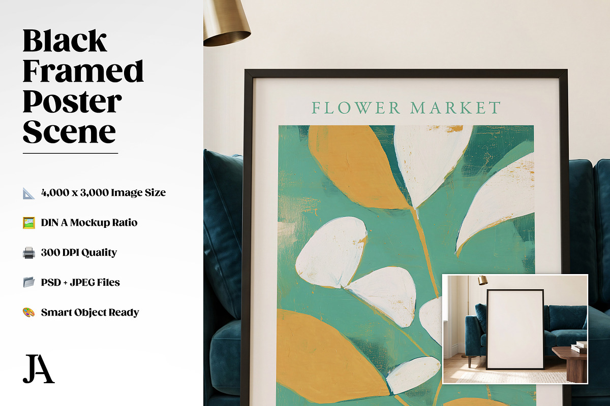 Black Framed Poster DIN A PSD Mockup, a Household Mockup by Julian Adams (Photo 2 of 3)