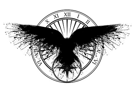 Grunge raven sundial circle symbol, an Animal Illustration by LongQuattroArt