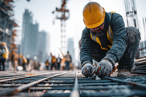 Construction Worker Binding Rebar at, a Photo by Pixeness Studio