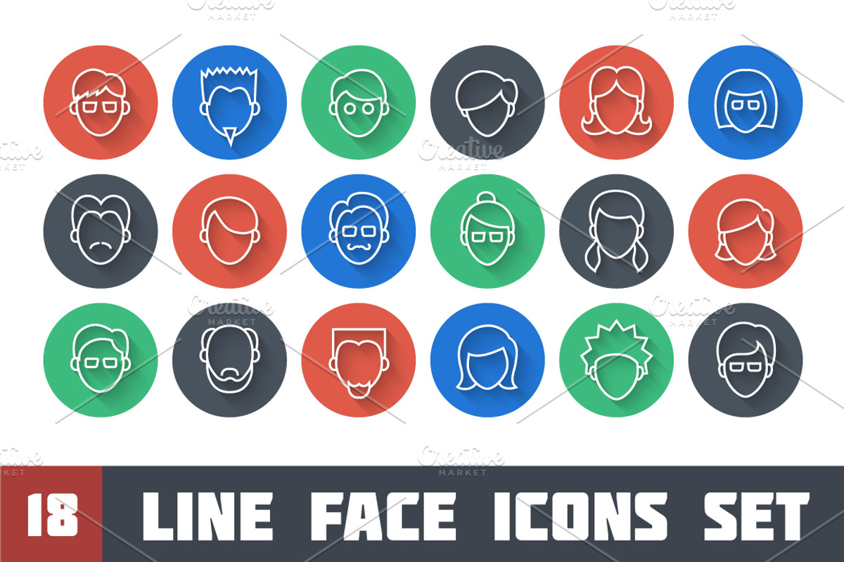 Line Face Icon Set, an Outline Icon by Alex Serada (Photo 1 of 5)