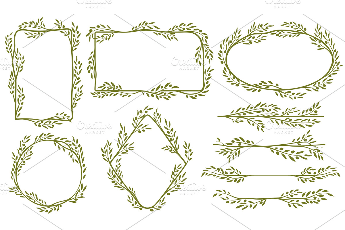 Green olive frames, border lines, a Decorative Illustration by Vector Tradition