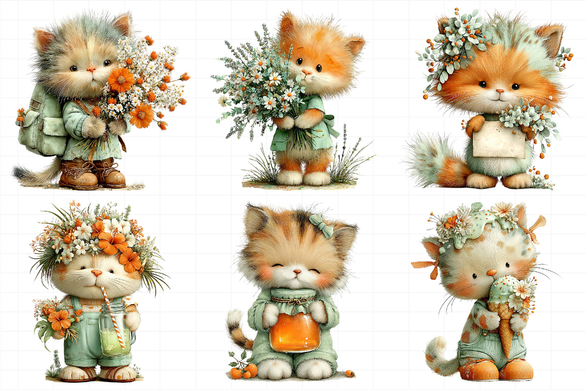 Whimsical Summer Cats Clipart, an Illustration by Daily.Designs (Photo 7 of 8)