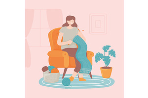 woman making scarf, a Person Illustration by studiogstock