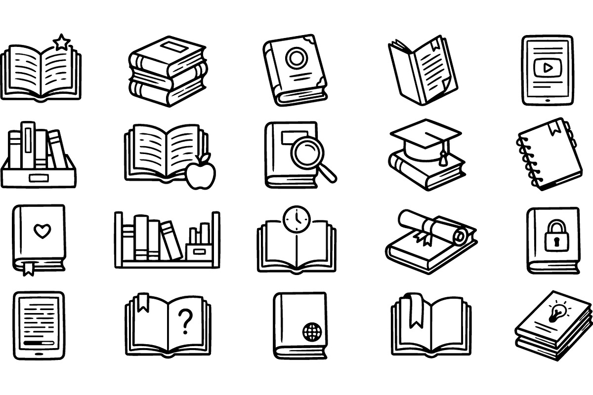 Hand Drawn Book Icon Set, an Illustration by designvectx (Photo 2 of 3)