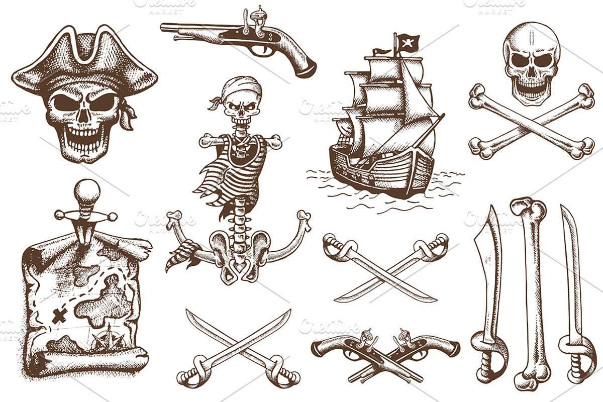 Set of hand drawn pirates templates, a Branding & Logo Template by ...