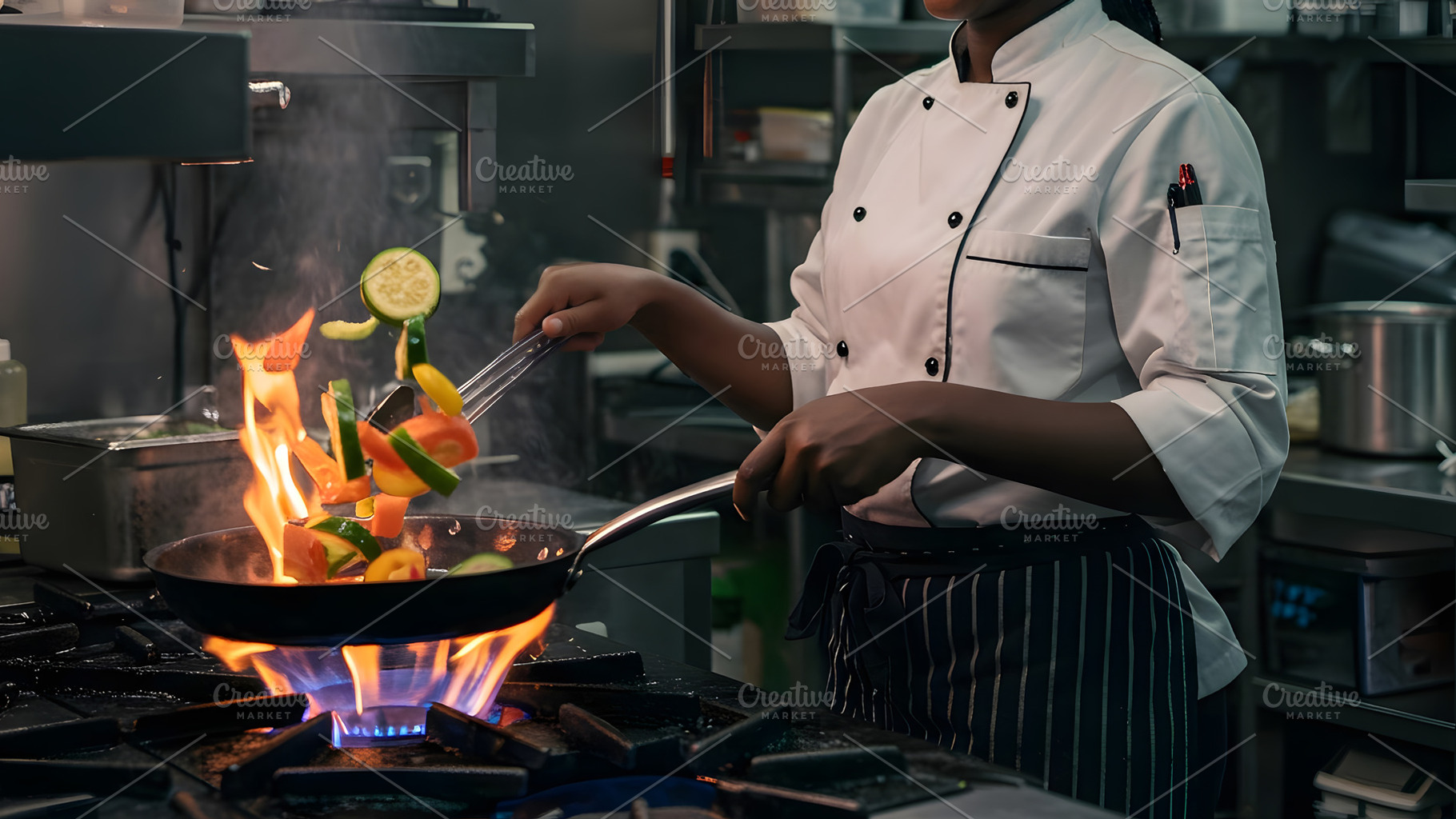 Chef Tossing Vegetables in a Frying, a Food & Drink Photo by Stock Shape