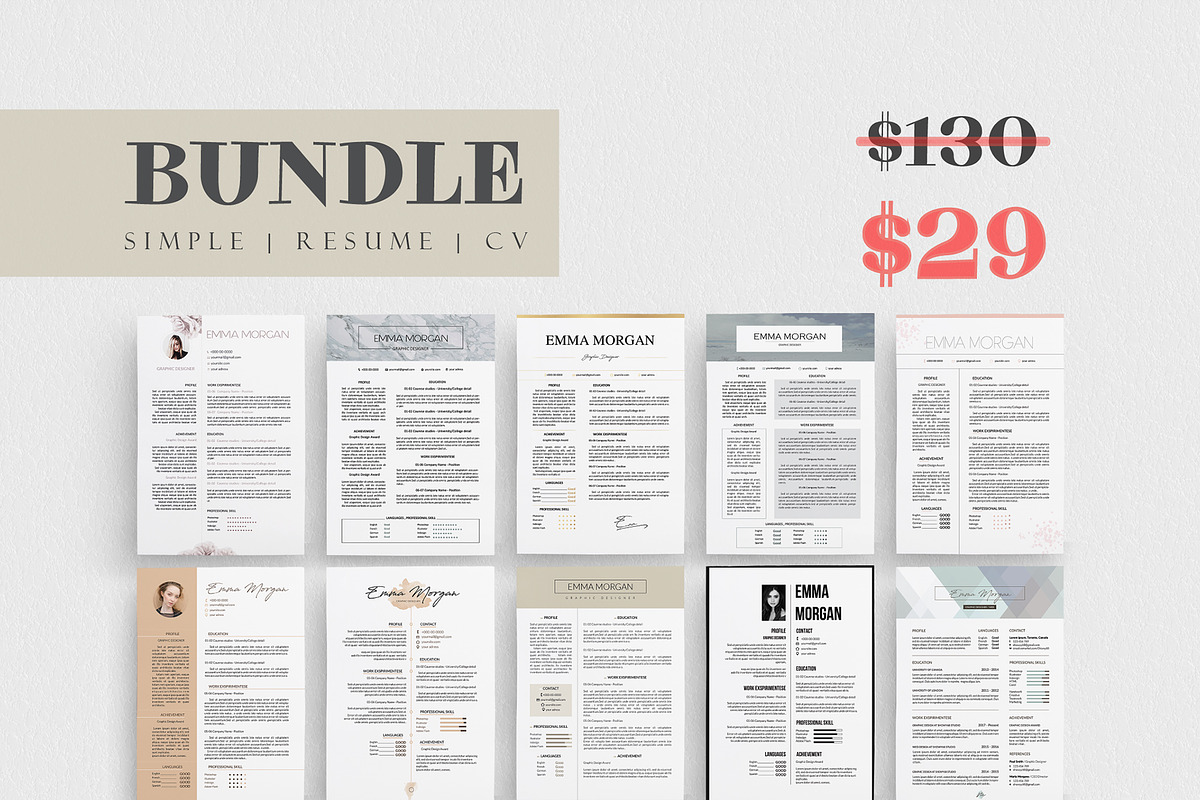 Simple Resume BUNDLE Template M, a Resume Template by Showy68 Template (Photo 1 of 7)