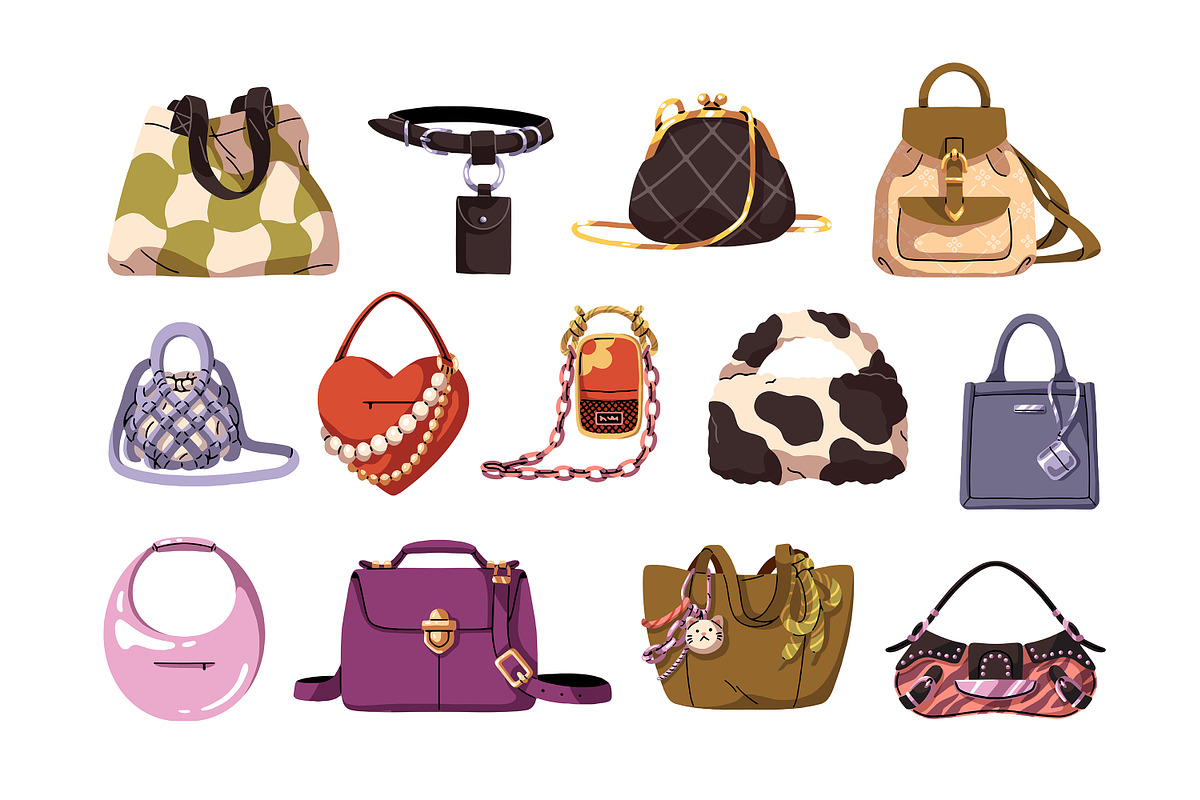 Stylish bags set + banner + pattern, an Object Illustration by PaperTrident (Photo 1 of 3)