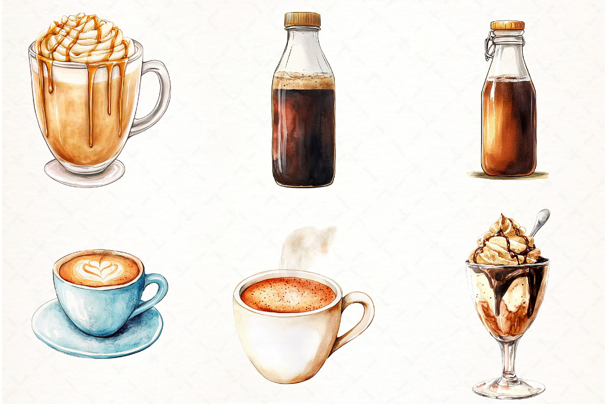 Watercolor Coffee Drinks Clipart, an Illustration by Watercolor design (Photo 2 of 4)
