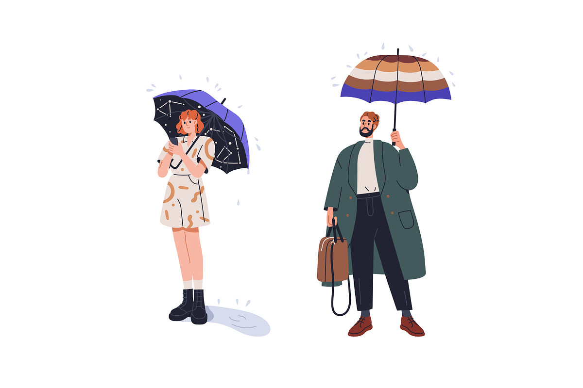 People with umbrellas in rain set, a Person Illustration by Good Studio (Photo 5 of 6)