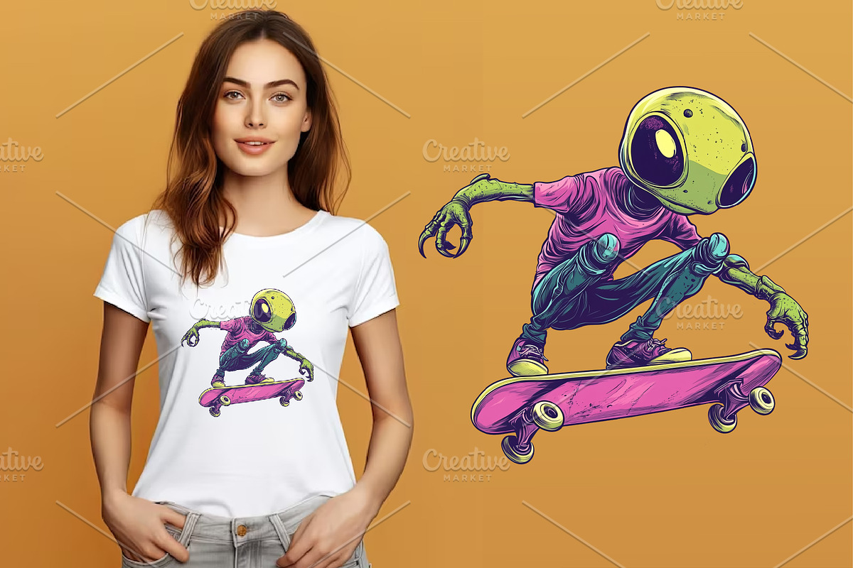 Alien on skateboarding. TShirt, an Animal Illustration by KENO Mascots (Photo 7 of 10)