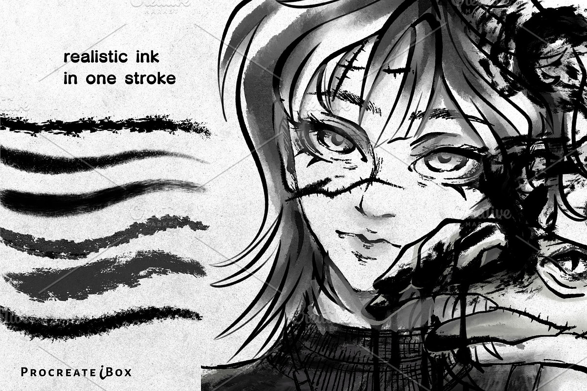 62 Inkflow Procreate ink Brushes, a Brush Add-On by ProcreateiBox (Photo 7 of 10)