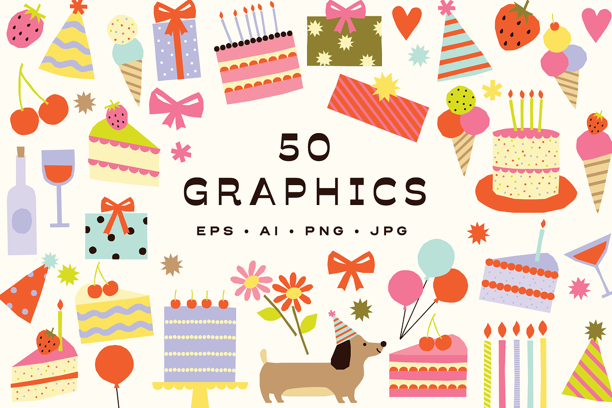 Happy Birthday Party Graphics, a Decorative Illustration by Gross Illustrations (Photo 3 of 9)