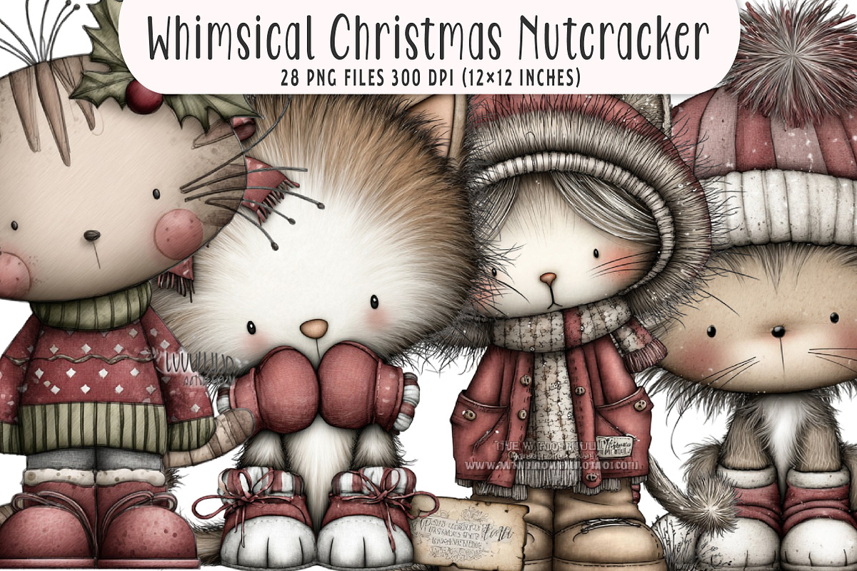 Whimsical Christmas Cat Clipart, an Illustration by SinaCreation (Photo 1 of 8)