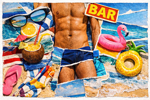 a man in a summer beach collage, generative AI, a Photo by Nito