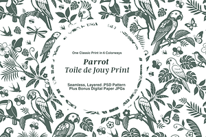 Tropical Parrot Toile de Jouy Print