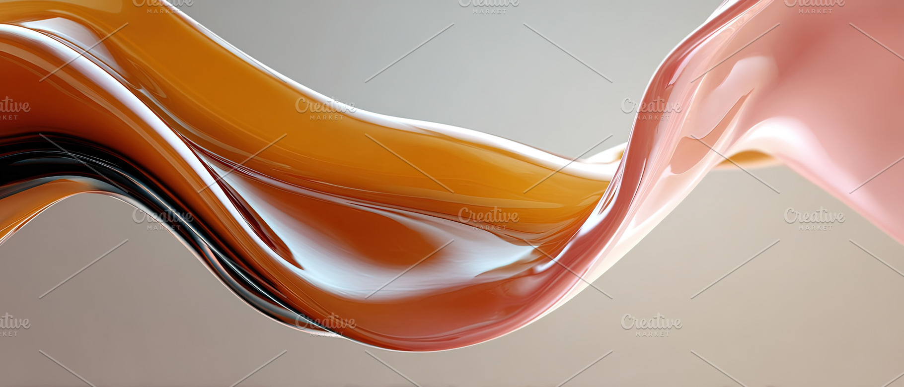 Glossy abstract wave with orange and peach hues on a neutral bac, an Abstract Photo by Ales Munt