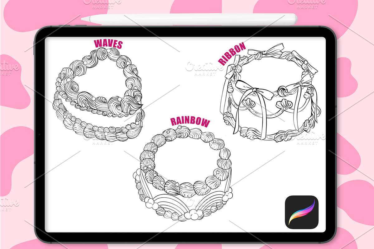 VICTORIAN CAKES PROCREATE BRUSH SET, a Brush Add-On by The GG Shop (Photo 6 of 17)