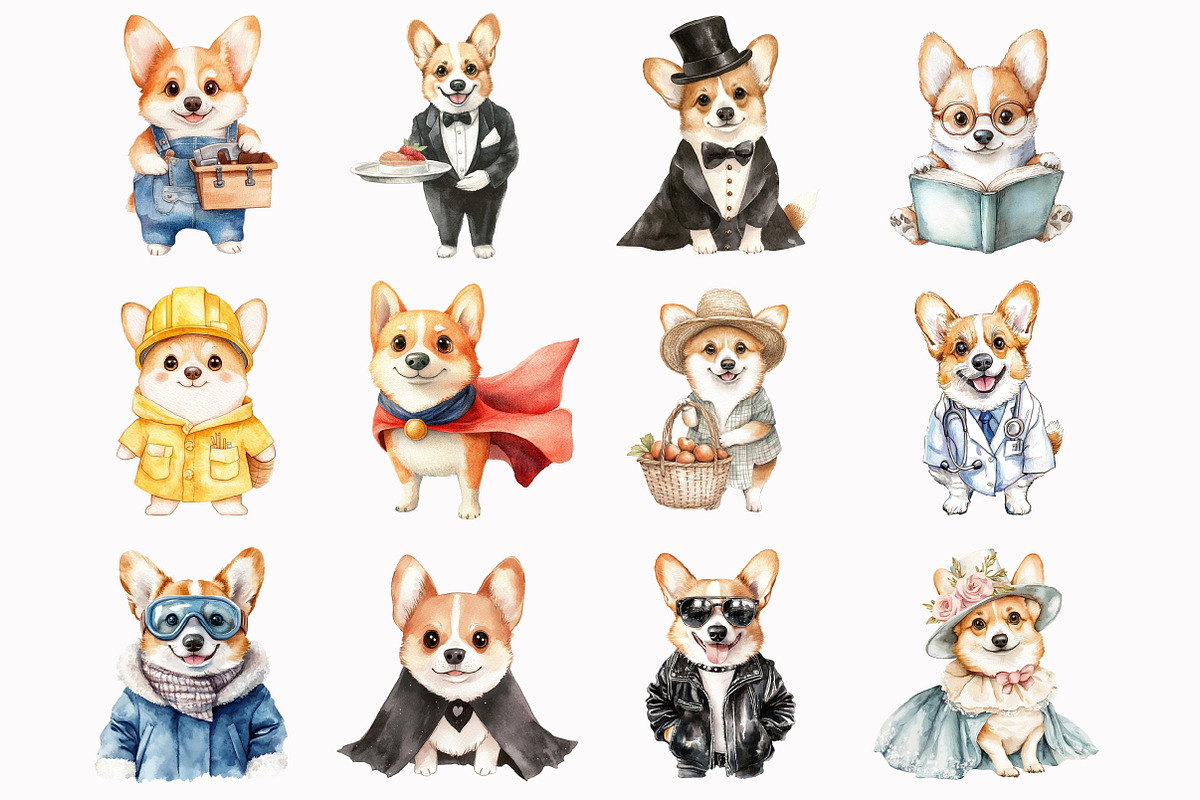 Watercolor Cute Dog Clipart, an Illustration by Design Market (Photo 2 of 4)