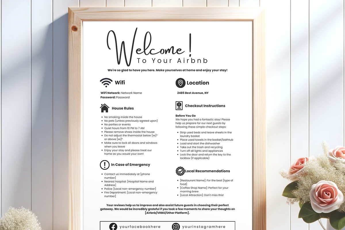 Editable Airbnb Welcome Sign, a Print Template by MondaySpark (Photo 5 of 9)