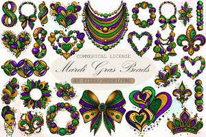 Watercolor Mardi Gras Beads Clipart, an Illustration by Sublimation Artist