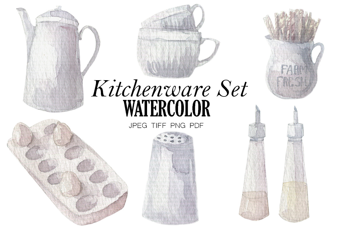Kitchenware set in watercolor, an Illustration by My watercolor shop (Photo 1 of 7)