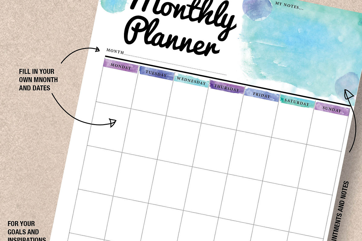 Monthly Planner: A5 & A4, a Stationery Template by Stick with Sam (Photo 3 of 4)