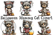 Halloween Mummy Cat Clipart, a Seasonal Illustration by OK Design (Thumbnail 2 of 6)