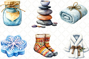Cozy Winter Spa Watercolor Clipart, an Illustration by Black Bird Studio (Thumbnail 3 of 6)