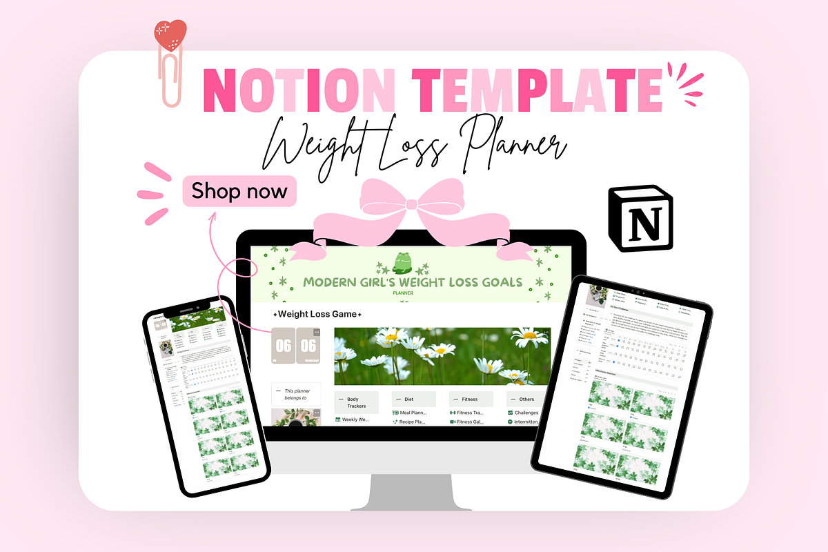 Weight Loss Planner Notion Template, a Templates & Theme by bellaROSEworkshop (Photo 9 of 9)