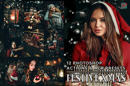 12 Festive Xmas Photoshop Actions, an Action Add-On by Hue Palettte Studio