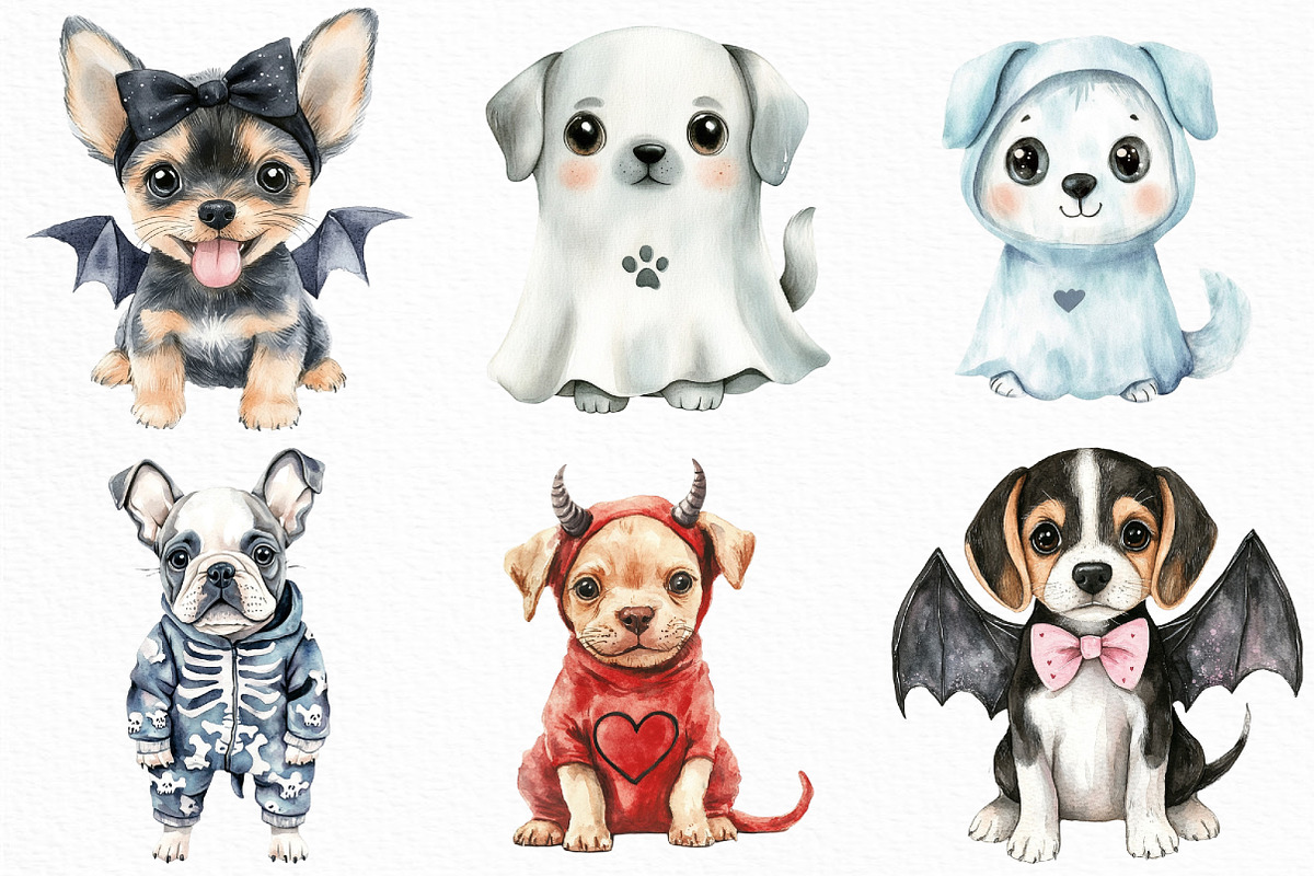Watercolor Halloween Puppy Clipart, an Illustration by Craft Nest (Photo 5 of 6)