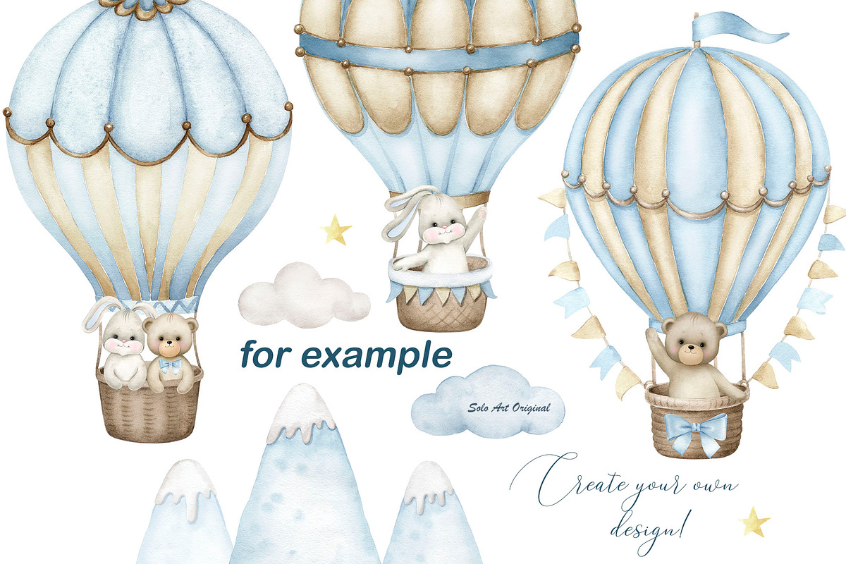 Teddy bear, hot air balloons clipart, an Animal Illustration by Solo Art Original (Photo 6 of 8)